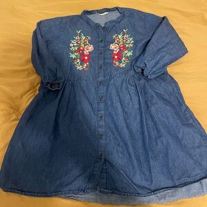 Embroidered Denim Shirt with Floral Design